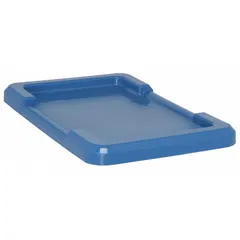 Blue plastic lid measuring 25 1/8 in x 16 in, designed for cross-stacking and nesting totes. FDA compliant for food-grade storage. Compatible with tote model TUB2516-8.