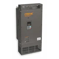 The FUJI ELECTRIC FRENIC Mega variable frequency drive (MPN FRN0432G2W-2GU) is a compact, heat sink-style drive with three-phase output, rated for 150 hp. It operates in manual mode without bypass and is finished in black, blue, and gray. Typical applications include speed control of three-phase AC motors in pumps, fans, conveyors, and compressors