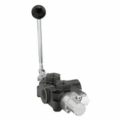 Four-way, three-position manual spool monoblock valve with Tandem Center configuration and spring center detent operation. Maximum flow rate of 18 gpm. Used to control hydraulic fluid direction in mobile equipment such as loaders and tractors.