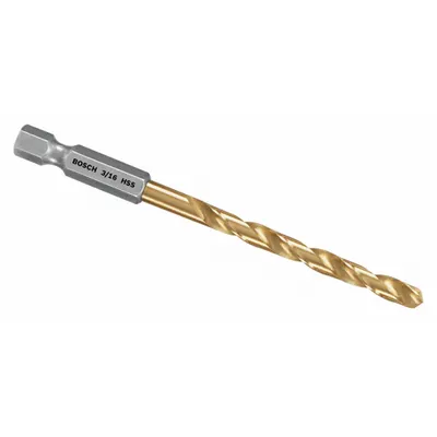BOSCH Hex Shank Drill Bit: 3/16", 135° Split Point, TiN-Coated HSS - Bosch Impact Tough Drill Bits