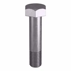Structural bolt made from steel, Grade B7, plain finish, with 7/8"-9 thread size, 4 in length, and 2 in minimum thread length. Meets ASTM A193 material quality standards. Supplied in a small pack of 5, nut not included. Used in flanges, pressure vessels, and heavy machinery.