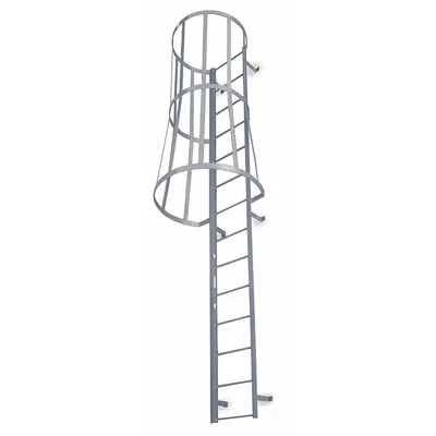 COTTERMAN Fixed Ladder with Safety Cage: 12 ft Overall Ht, 26 in Overall Wd, Steel - Safety Cage Fixed Ladders