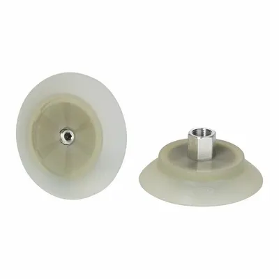 SCHMALZ Vacuum Pad Assembly: Flat, 1/4 in NPT Vacuum Port, 87.1 mm Pad Dia, Clear - Flat Type Food-Safe Fast-Handling Vacuum Pad Assemblies