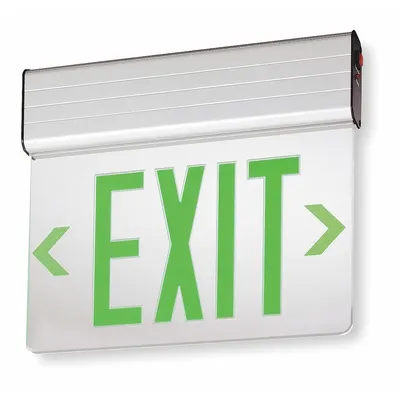 LITHONIA LIGHTING Edge-lit Exit Sign: 2 Faces, Green, Aluminum, Universal Field Selectable Chevrons - Surface-Mount Edge-Lit Exit Signs