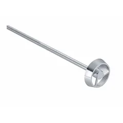 Turbine impeller for overhead stirrers, with a 2-inch blade diameter and 1/4-inch shaft diameter. Shaft length is 13 3/4 inches. Designed for mixing, blending, and dispersing fluids in laboratory processes.