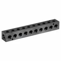 Aluminum rectangular manifold with 3/8 in NPT x NPT ports. Used to distribute compressed air or fluids in pneumatic and hydraulic systems. Common in industrial automation, packaging, and material handling applications where multiple branch lines are fed from a single supply