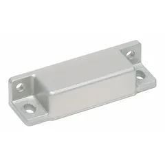 Plastic magnetic push-to-close catch with pull opening action. Measures 9/16 in height and 2 1/2 in width. Used to hold cabinet doors, panels, or enclosures securely closed in industrial cabinetry, electrical enclosures, and furniture applications.