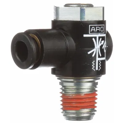 ARO Cylinder Port Flow Control Valve: Elbow Fitting, Screwdriver Slot/Thumb Screw - Elbow-Style Speed Control Valves