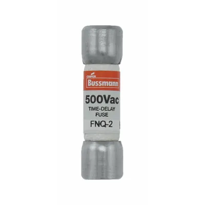 BUSSMANN Fuse: FNQ Series, Midget, Time-Delay, 2 A, 500 V AC, 13/32 in x 1 1/2 in - Time-Delay Cylindrical Fuses