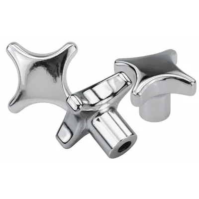 KIPP Hand Knob: 4 Point, Stainless Steel, 32 mm Dia, 1/4 in Hole Dia - Corrosion-Resistant 4-Arm Knobs with Unthreaded Hole