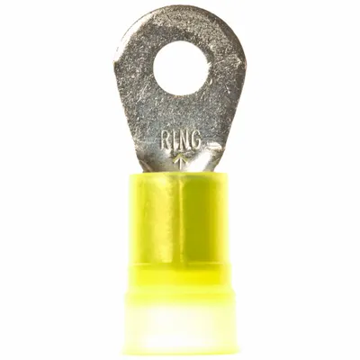 3M Ring Terminal: Yellow, Nylon Insulation, 1/4 in Stud Size, 4 AWG to 4 AWG Wire Sizes - Insulated Ring Terminals