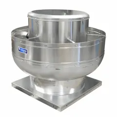 Wall-mounted belt-drive fan for commercial kitchen exhaust. Includes drive package, 24 1/2 in wheel, 3 hp Open Dripproof motor, 230V AC, single speed. Delivers 6,913 cfm, suitable for high-static pressure applications with exhaust airflow range 5,000 to 10,000 cfm at 0.000 in SP and 0.500 in SP.