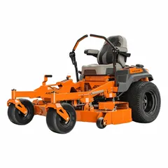Gas-powered zero-turn mower with a 727 cc 4-Cycle engine, steel deck, rear-wheel drive, and side discharge. Designed for mowing residential yards up to 5 acres, offering maneuverability around obstacles.