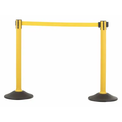 US WEIGHT Barrier Post with Belt: 38 1/2 in Post Ht, 77 in Belt Lg, Yellow, 2 No. of Posts - Retractable Belt Barrier Systems
