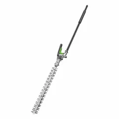 This hedge trimmer attachment connects to EGO power heads for trimming and shaping hedges, shrubs, and bushes. It features a carbon fiber construction, an overall length of 41 7/16 inches, and a blade diameter of 1 inch.