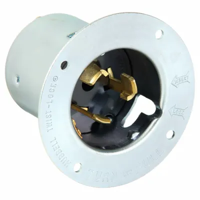 HUBBELL Locking Inlet: Non-NEMA, Silver, 250V AC, 50 A, 3 Pole - General Purpose Inlets