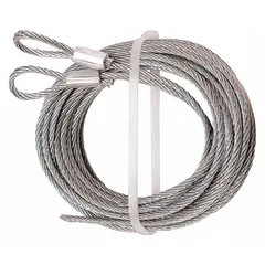 This safety cable is constructed from carbon steel with a maximum load rating of 1,385 lb and an overall length of 12 ft. Supplied as a single pair (1 PR), it is used for securing industrial equipment, lashing, tie-down, and safety applications in material handling and dock loading environments.