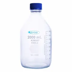 This 2 L glass media bottle features a narrow mouth and a colorless body. It includes a GL 45 screw-on closure. Suitable for storing, mixing, and dispensing laboratory media, buffers, and reagents in microbiology, cell culture, and pharmaceutical applications.