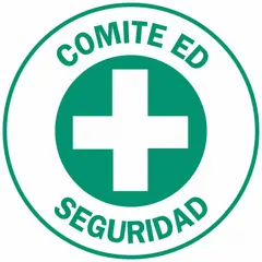 Safety label for hard hats, 2 in diameter, non-reflective, standard circle shape. Pack of 4 labels with English text. Used to identify safety committee personnel in industrial environments.