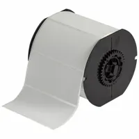 Pre-Cut Label Stock Roll: 2 in x 4 in, 4 in x 2 in, Metalized Polyester, Metal Detectable, Gray (MPN B33-55-486)