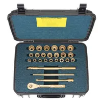 AMPCO Socket Wrench Set: Non-Magnetic/Non-Sparking, 1/2 in Drive Size, 26 Pieces, (22) 6-Point (MPN W-260M)