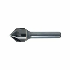 This 90° countersink features six flutes for smooth, burr-free chamfering and deburring of holes. The TiN-coated carbide construction provides wear resistance and heat dissipation. Suitable for use on metal, plastic, and wood in general machining operations.