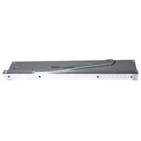 This Grade 1 heavy duty concealed-mount door closer is constructed of aluminum and features a track arm with adjustable spring size 5. It is non-hold open type, suitable for interior or exterior use, and ADA compliant. Dimensions: 22 1/2 in length, 3 3/4 in width