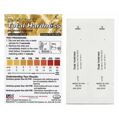 INDUSTRIAL TEST SYSTEMS Test Strips: Total Hardness, 0 to 1,000 ppm Total Hardness, Strip - Single-Parameter Test Strips