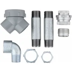 This UL-listed conduit conversion kit is designed for use with Dayton hazardous location centrifugal belt drive exhaust ventilators in downblast fan configurations. Constructed from ductile iron and copper-free aluminum, the kit includes an extra adapter or reducer to facilitate proper conduit connections in hazardous environments.