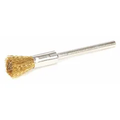 This nonsparking light-cleaning brush is designed for precision cleaning of soft metals. It features a 1/4 in diameter, 0.005 in fill diameter, and a 1/8 in shank, with crimped brass construction. Suitable for applications where spark resistance is critical, such as in hazardous environments or when cleaning delicate surfaces.