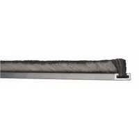 This door astragal features a brush insert for sealing gaps at the bottom of doors, blocking drafts, dust, and insects. It has an aluminum flange and measures 84 inches in length, 3/8 inch in width, and 7/16 inch in height. Commonly used in commercial and industrial doorways where a durable, low-friction seal is required