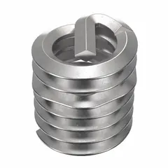 Free-running tanged helical insert with 1/4"-20 thread size, right-hand coarse threads, plain finish, and 18-8 stainless steel construction. Supplied in a 1,000-piece pack. Used to repair or strengthen threads in metal components, providing a durable thread for applications requiring tensile strength up to 250,000 psi.