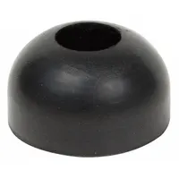 This door-mounted bumper door stop measures 1 inch in width and 13/16 inch in overall height. It is finished in black. Commonly used to prevent doors from striking walls or adjacent surfaces in commercial and industrial settings