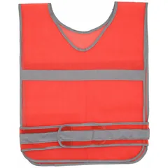 Men's ANSI Class 2 Type R U-back safety vest in orange mesh with double horizontal silver reflective stripes. Features over-the-head closure and adjustable hook-and-loop side fasteners. Meets MIL-S-43753C standards. Suitable for use in low-light or high-traffic environments such as road construction, utility work, and warehouse operations.