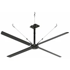Industrial HVLS ceiling fan from the ECO series with a 12 ft blade diameter. Operates on three-phase 480V AC power at 3 A, delivering 68,544 cfm airflow. Features variable speed control and does not include a light kit. Suitable for large spaces such as warehouses, factories, and distribution centers requiring high-volume air movement.