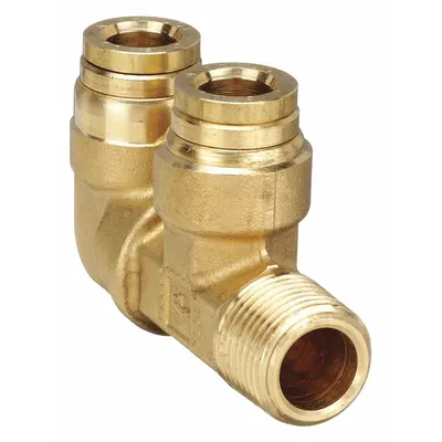 PARKER Push-Fit Elbow Fitting: 5/8 in OD x 3/8 in Pipe Fitting Size, Push-to-Connect x MNPT - Brass Air Brake Fittings