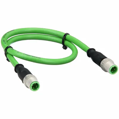 HARTING Cordset: Cat5, M12 Male Straight x M12 Male Straight, 2 m Lg, PUR, Green - M12 Connector to M12 Connector Cordsets