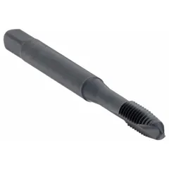 General purpose spiral-point tap for through-hole threading. Features a plug chamfer and black oxide cobalt finish. H3 tolerance, 2-flute design. Suitable for production and maintenance threading in materials such as steel and aluminum.