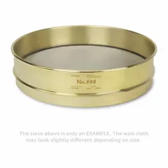 Brass-framed test sieve with #40 stainless steel mesh, 12 in outside diameter and 3 in height. Conforms to ASTM E11 standards. Used for particle size analysis and classification of granular materials in quality control and material testing applications.