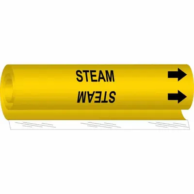 BRADY Pipe Marker: Steam, Yellow, Black, Fits 2 1/2 to 7 7/8 in Pipe O.D., 1 Pipe Markers - Steam Wrap-Around Pipe Markers
