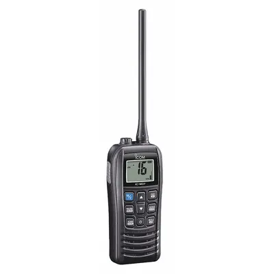 ICOM Handheld Two Way Radios: VHF, Analog, 6 W, 73 Channels, Numeric, IP57, Black - Handheld Marine Radios