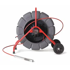 Pipe inspection camera reel with 200 ft cable length for visual inspection of pipelines and conduits. Supports pipe diameters from 2 in to 12 in. Includes Interconnect Cable. Part of the CS12X series.