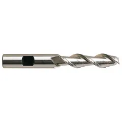 This high-speed steel square end mill features a TiCN coating and a 2-flute design for efficient chip evacuation in aluminum and non-ferrous materials. With a 3/4" cutting diameter, 3" length of cut, and 5-1/4" overall length, it is suited for general milling operations in manufacturing environments.