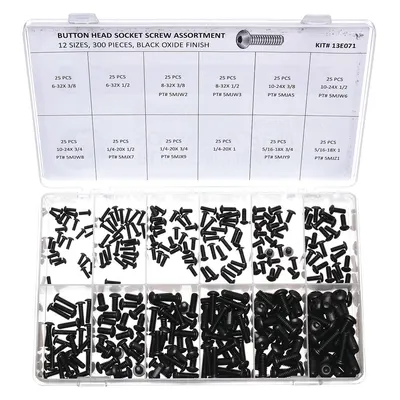 KERR LAKESIDE Cap Screw Assortment: Button, External Hex, Alloy Steel, Black Oxide, 300 Pieces - Machine Screw Assortments