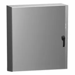 This HAMMOND disconnect switch enclosure is constructed from powder-coated steel and measures 42 x 32 x 12 inches. It features a handle closure method and is designed to house electrical disconnects in industrial settings requiring protection against dust, water, and corrosion.