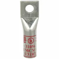 Copper one-hole compression lug for terminating 350 kcmil stranded wire. Features a long barrel and 1/2 in stud size. Used in power distribution and equipment connections for secure, high-conductivity terminations
