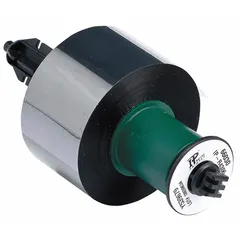 Black resin ribbon for Brady IP Series printers, solvent-resistant and RoHS compliant. Used for printing durable labels in industrial identification tasks such as asset tracking, wire marking, and safety labeling.