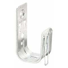 Galvanized steel wall mount j-hook in silver finish with screw-on mounting and integrated locking latch. Supports cable bundles up to 2 inches in diameter with a maximum load capacity of 30 pounds. Used for routing and securing cable bundles in commercial and industrial environments.