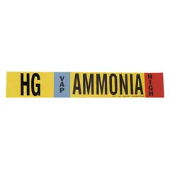 Wrap-around pipe marker for ammonia vapor (VAP) systems at high pressure. Fits pipe outer diameter 2-1/2 to 7-7/8 inches. Includes directional arrows for flow indication. Complies with IIAR labeling standards.
