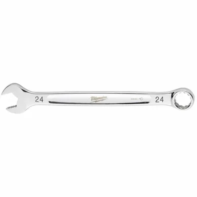 MILWAUKEE Combination Wrench: Steel, Chrome, 24 mm Head Size, 12 3/8 in Overall Lg - Metric 12-Point Combination Wrenches